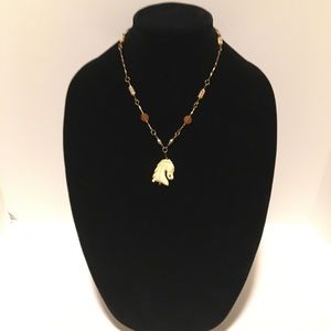Vintage Stone Horse pendant Beaded Necklace